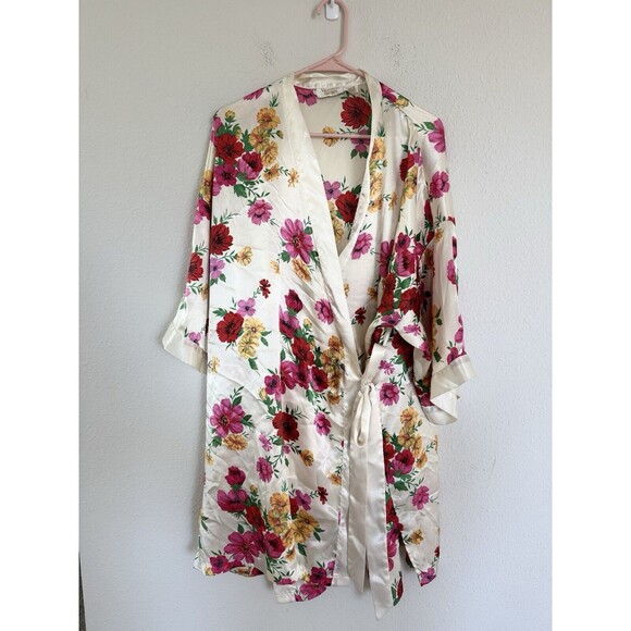 Victoria’s Secret Vintage Gold Label Tropical Floral Kimono Robe One Size Satin - Picture 1 of 10